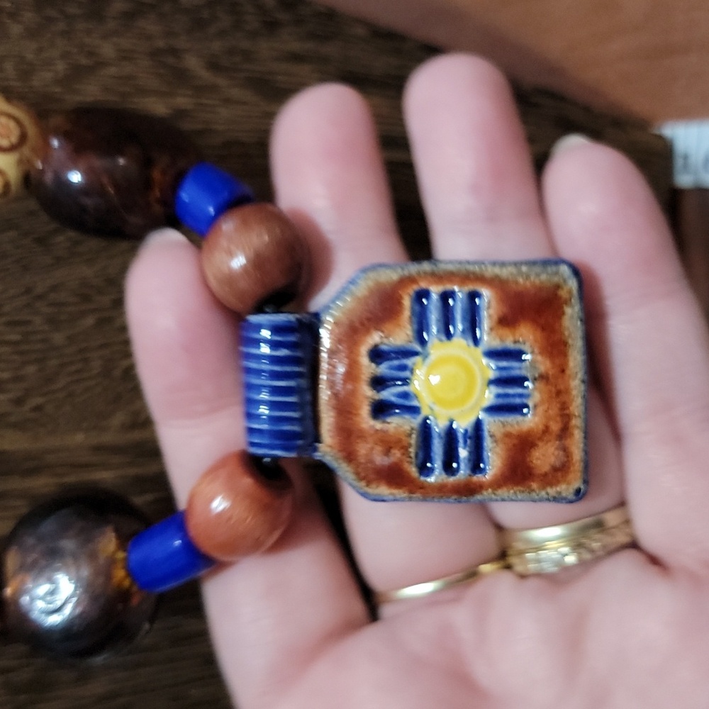 #16) New Mexico Santa Fe Hand Crafted Necklace 20" Glass Wood,Pottery - Picture 4 of 8
